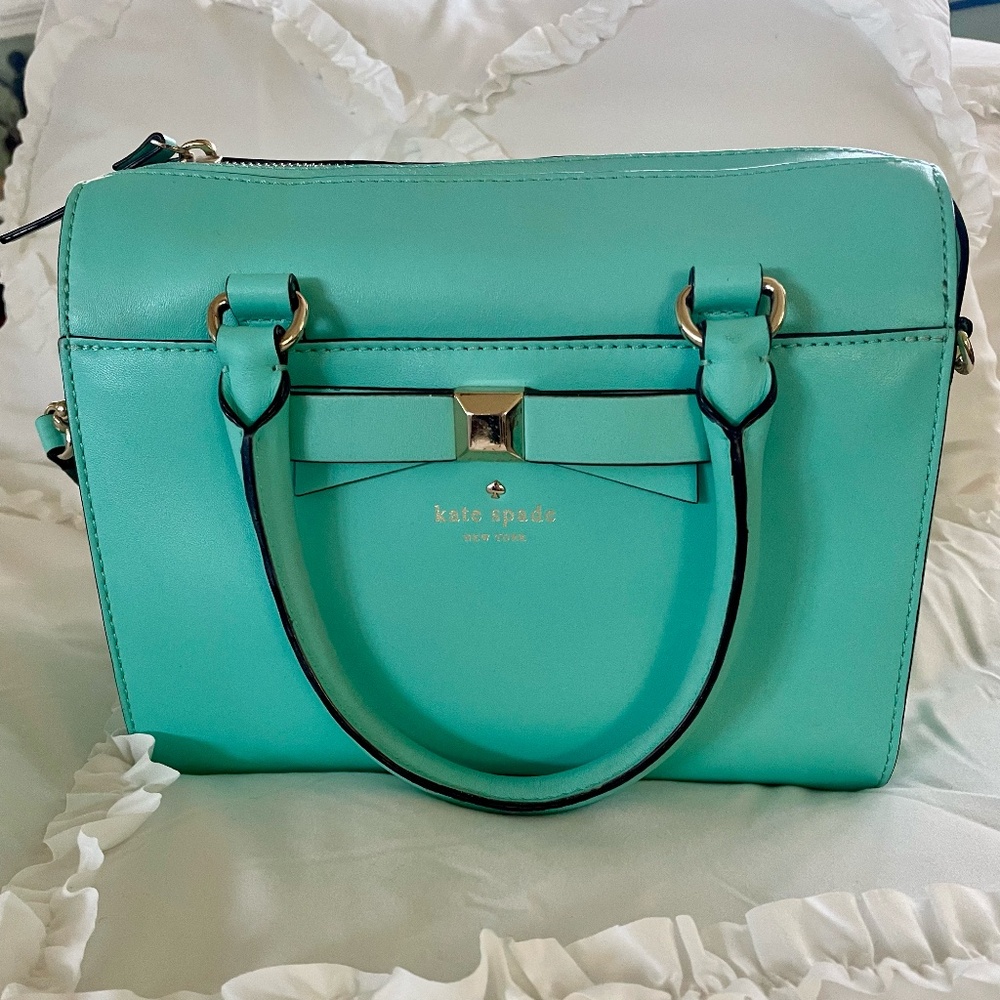 Kate Spade Bow Leather Satchel – Teal / Aqua – Dust Bag Included